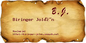 Biringer Jolán névjegykártya